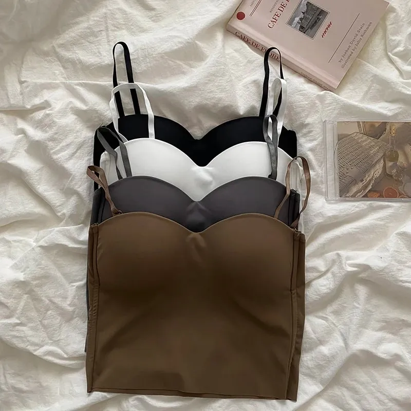 Hot Girls Thin Section Double Straps Solid Color Suspenders Inside Sport Vest Sexy Outer Wear Bottoming Slim Women Crop Tops Bra