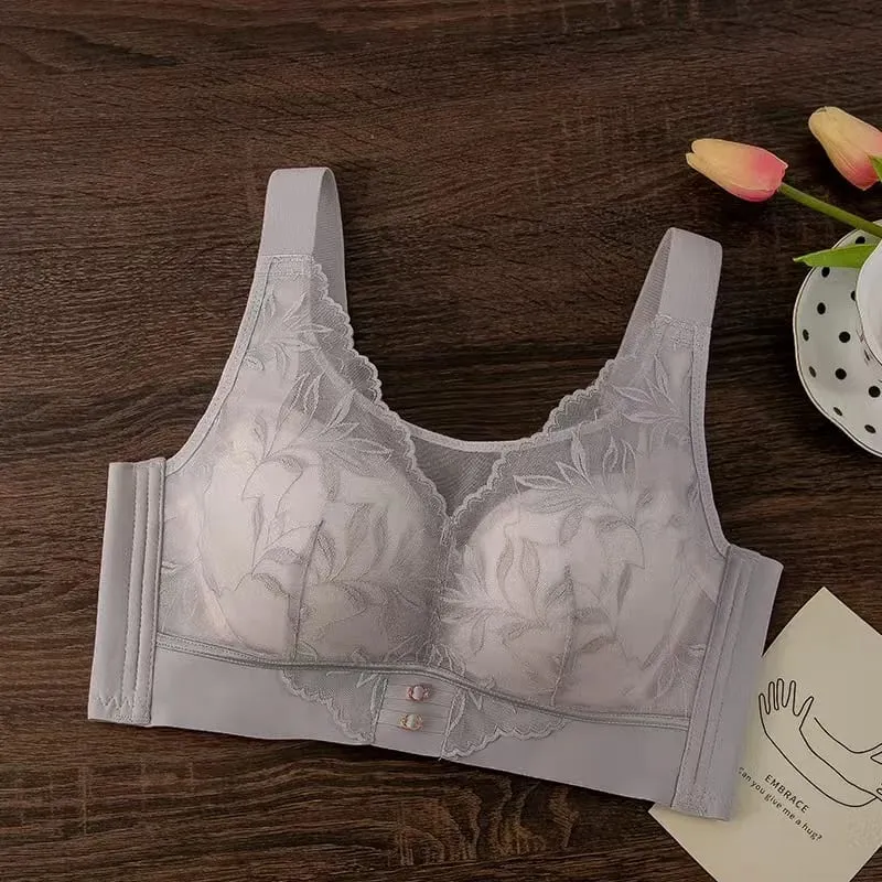 Plus Size Thin CD Cup Push up Bra Sexy Lace Wire-Free Soft Support Anti-Sagging Adjustable Lingerie Bra for Women