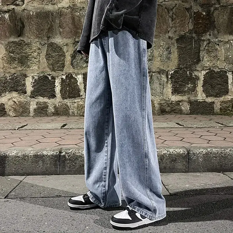Brand Men's Jeans Korean Version Student Casual Pants High Street Straight Loose Wide Leg Jeans Black Grey Blue Baggy Jeans