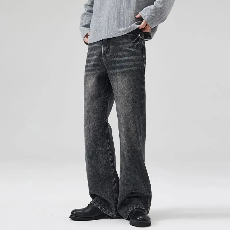 2025 Spring New Men Flared Jeans Boot Cut Denim Pants Straight Vintage Gray Jeans Men Comfort Men's Trousers Bell Bottom