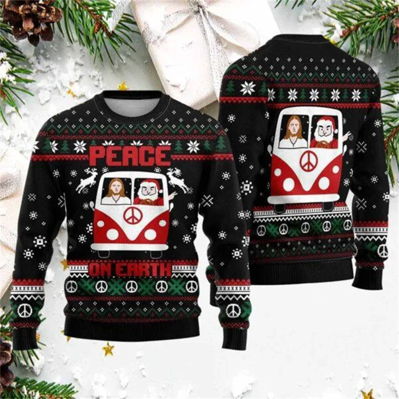 Fashion Santa Claus Graphic Ugly Christmas Sweatshirt For Men Casual Autumn Winter 3D Printed Sweater Loose Breathable Pullovers
