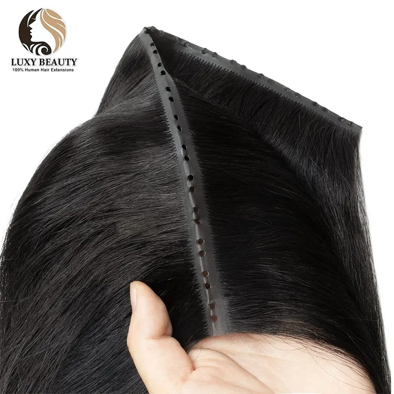 Blonde injected Hole Weft Human Hair Extensions Straight Twin Tab Butterfly Weft Natural Invisible Brown Hole Weft Extensions — image 7