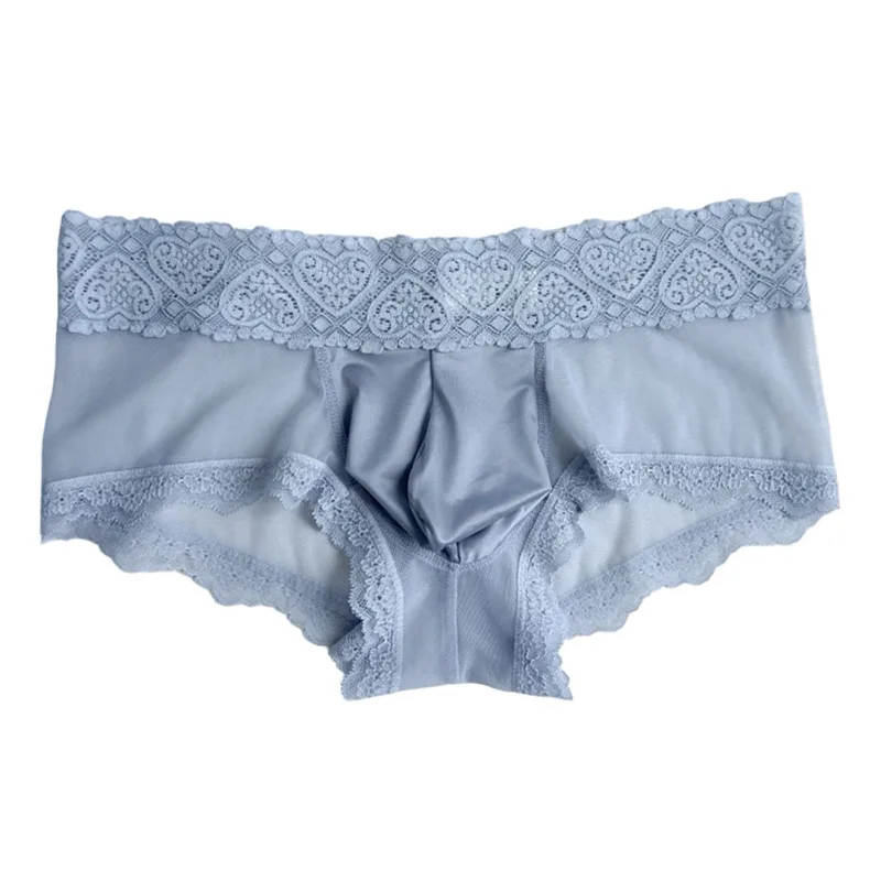 Cuecas masculinas de seda gelo com acabamento de renda fina e sem costura brilhante bolsa 3D calcinha leve confortável lingerie diária