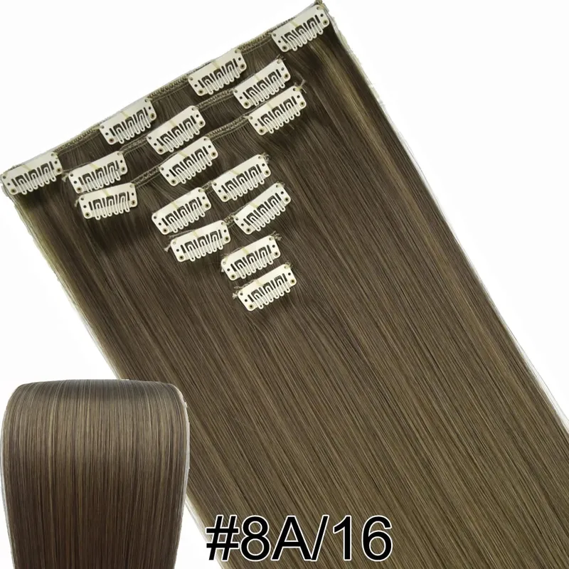 Synthetic Hair Fiber Heat Resistant130gr Straight clip in Hair Extensions 7006