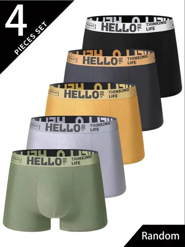 4Pcs/Set Random Men's Underwear Fashion Trendy Comfortable Soft Men's Boxer Briefs Slim Loose Fit Athleisure Men's Pants