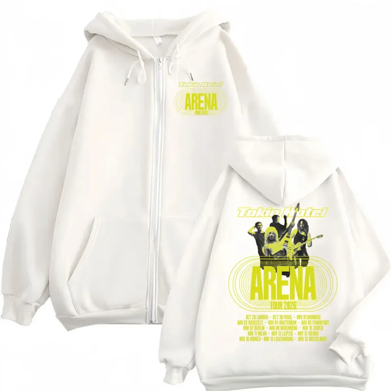 Tokio Hotel Arena Tour 2026 Dragkedja Huvtröjor Herr Kvinnor Mode Rock Zip Up Pullovers Hög kvalitet fleece långärmade sweatshirts