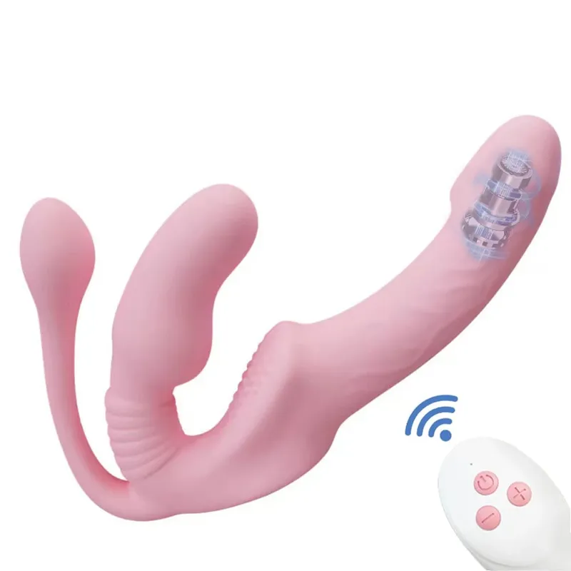 Popruh bez ramínek na dildo Vibrátor Anal Plug Masager Lesbian 3v1 Vibrátor G-Spot stimulující klitoris Sexuální hračka pro pár