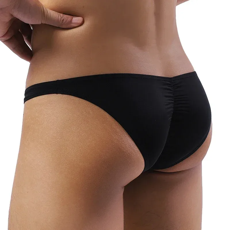Cueca masculina sexy elástica de seda gelada calcinha ultrafina de cintura baixa