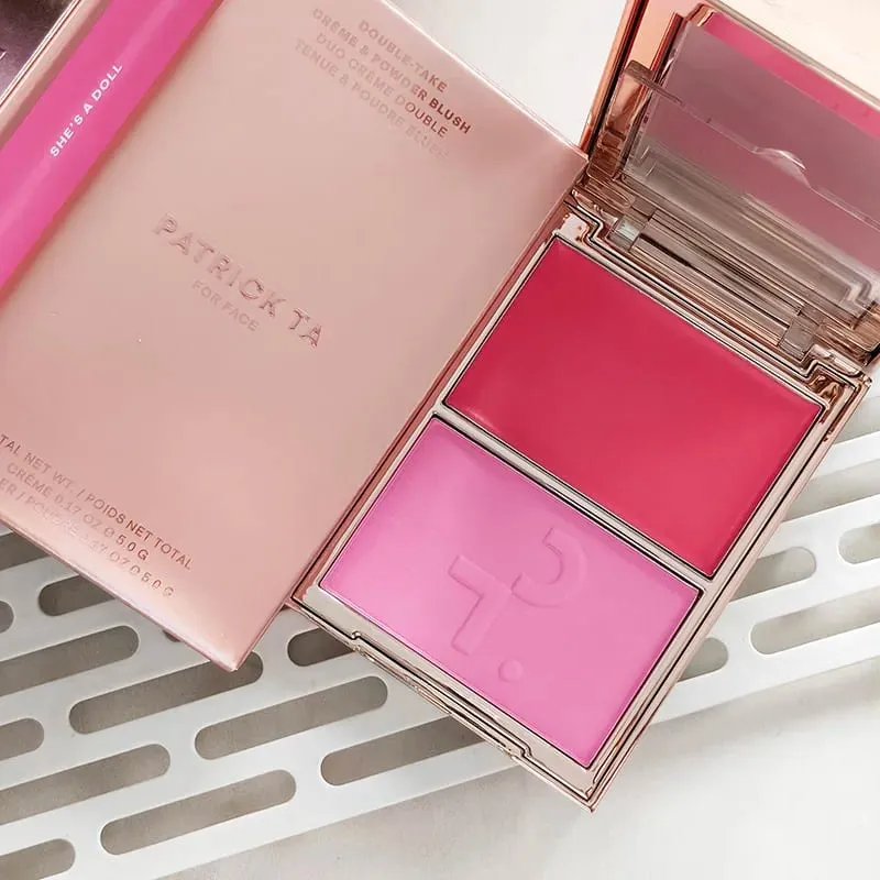 Patrick 2 in 1 Cream & Powder Blush Palette Dual Cheek Blush Duo Lasting Natural Brightening TA Makeup Cosmetics She's That Girl