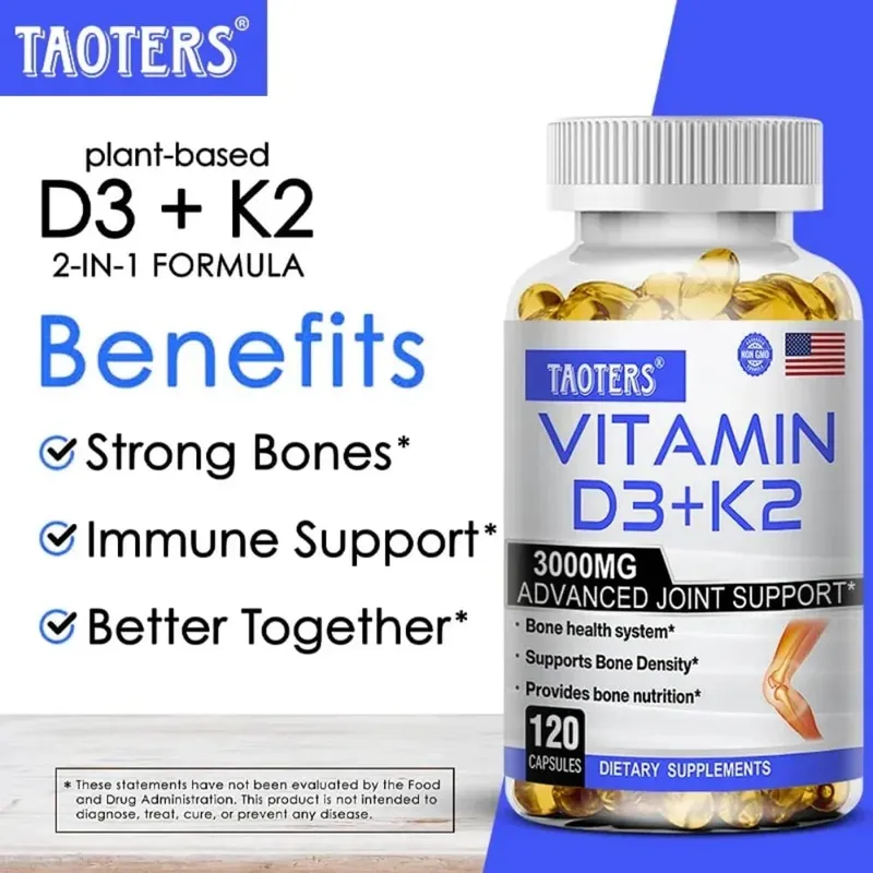 Vitamin D3 K2 Capsule Promotes Strong Bones Calcium Absorption for Teeth Heart Cardiovascular Health