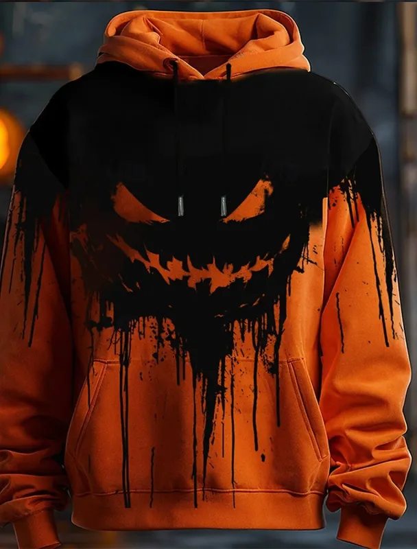 Halloween Men's Graphic Hoodie Pumpkin Prints Classic Casual 3D Pullover Holiday Fashion Hoodies Thin Style Long Sleeve Hooded