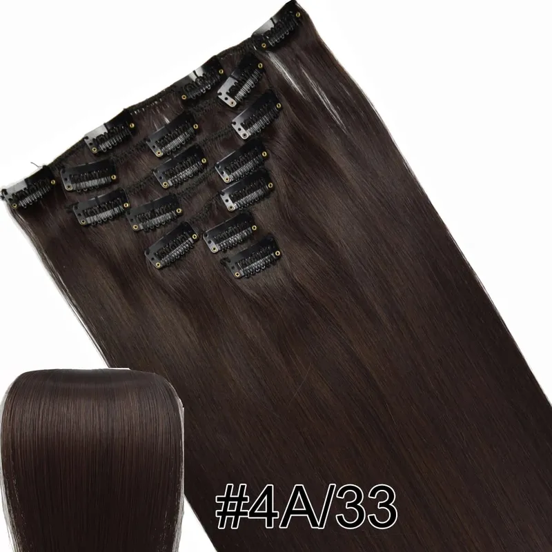 Synthetic Hair Fiber Heat Resistant130gr Straight clip in Hair Extensions 7006