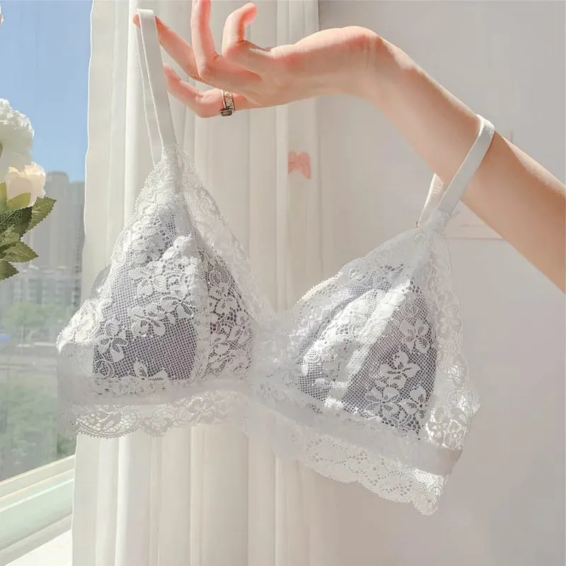 French Summer Bralette - Wireless Push-Up Bra for Small Chest Ultra-Thin Triangle Cups & Sexy Lingerie Set & Sexy Tushy