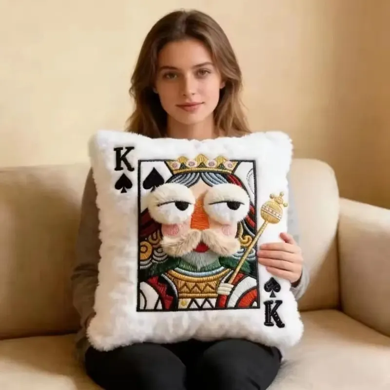 Patchwork Style Poker Card Cushion High-Value Design Card Game Theme Embroidered Pillow 3D Big Eyes Plush Cushion Gift Giving — image 8