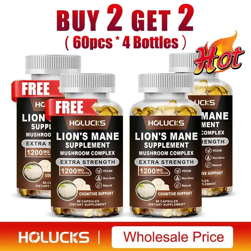 Lion's Mane Mushroom Complex Capsules for Focus Support & Immune Health Improve Memory Protect Brain Nerves Relieve Stress