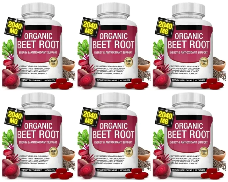 Organic Beet Root with Black Pepper Natural Energy Boost Immune Support Antioxidant Supplement Non-GMO Gluten Free 90 Tablets