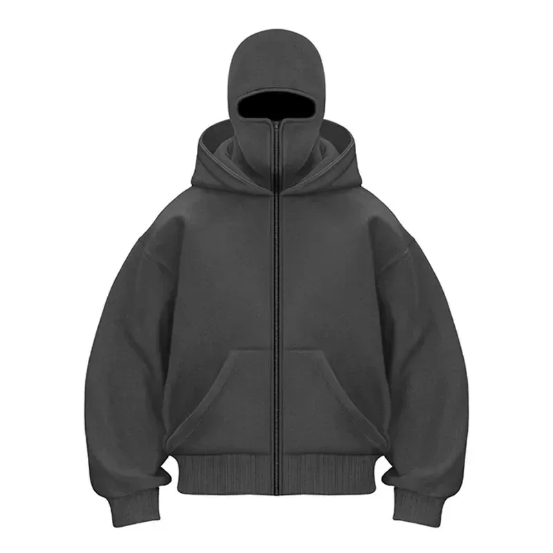 Pasamontañas moda personalidad Sudadera con capucha hombres Color sólido doble capa Sudadera con capucha Y2k Retro Hip Hop ropa de calle de invierno — image 4