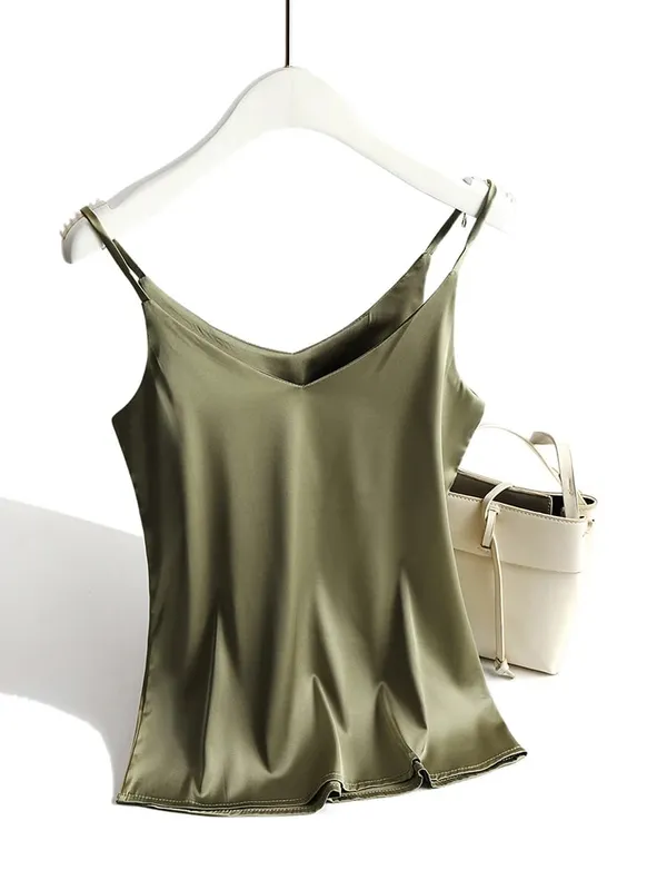 Spaghetti Strap Top Women Halter V Neck Basic White Cami Sleeveless Satin Silk Tank Tops Women'S Summer 2026 Camisole