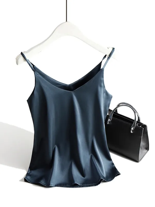 Spaghetti Strap Top Women Halter V Neck Basic White Cami Sleeveless Satin Silk Tank Tops Women'S Summer 2026 Camisole