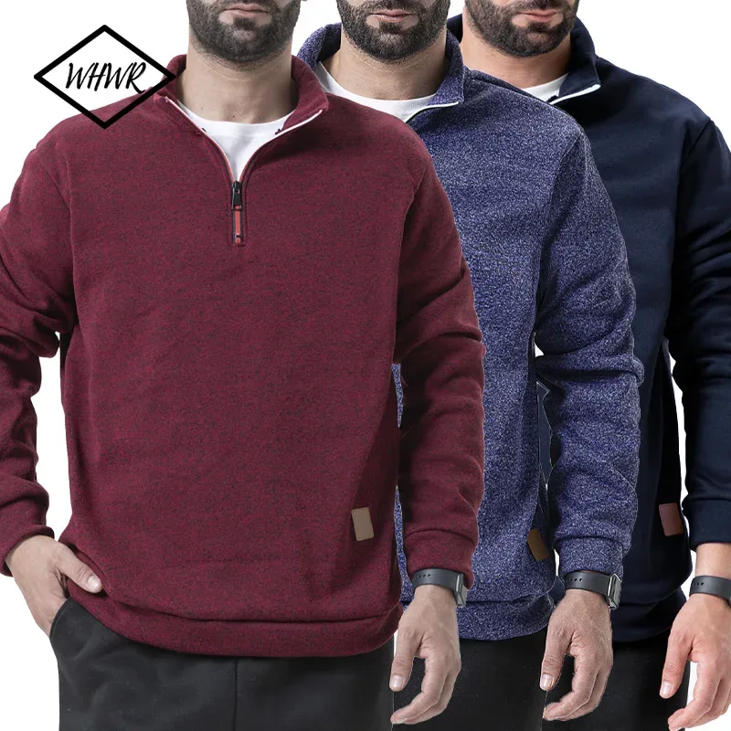 Men Sweatshirts Autumn Thicker Pullover Half Zipper Pullover Male Winter Solid Color Turtleneck Sweater Hoody Outdoor Sweatshirt — image 2
