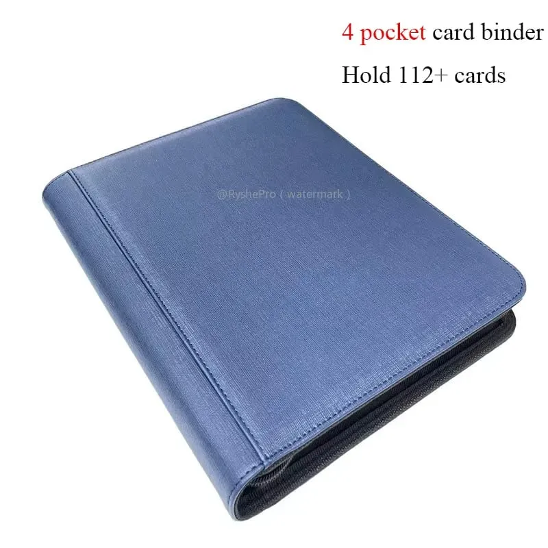 4 Pocket Toploader Binders TCG for PKM Holds 112+ 3"X4" Toploaders Leather Card Holder Double Sided Pockets for MTG PTCG Cards