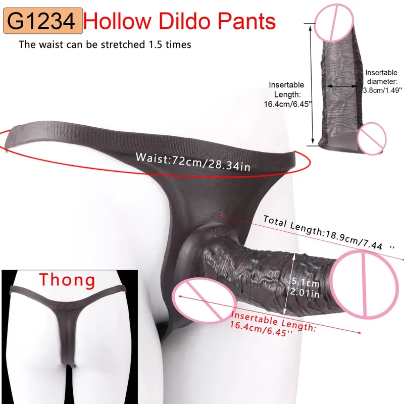 Pantalon gode creux à gros nœud pour hommes adultes, manchon de pénis à sangle, sous-vêtements pour Couples, plaisir sexuel, produits érotiques