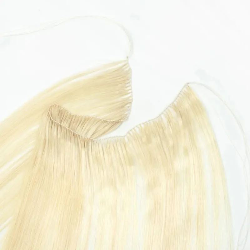 Feather Hair Bundles Extensions Natural Fish Line Human Hair Non-Remy Invisible Micro Rings Hair Extension Weft 100 Strands