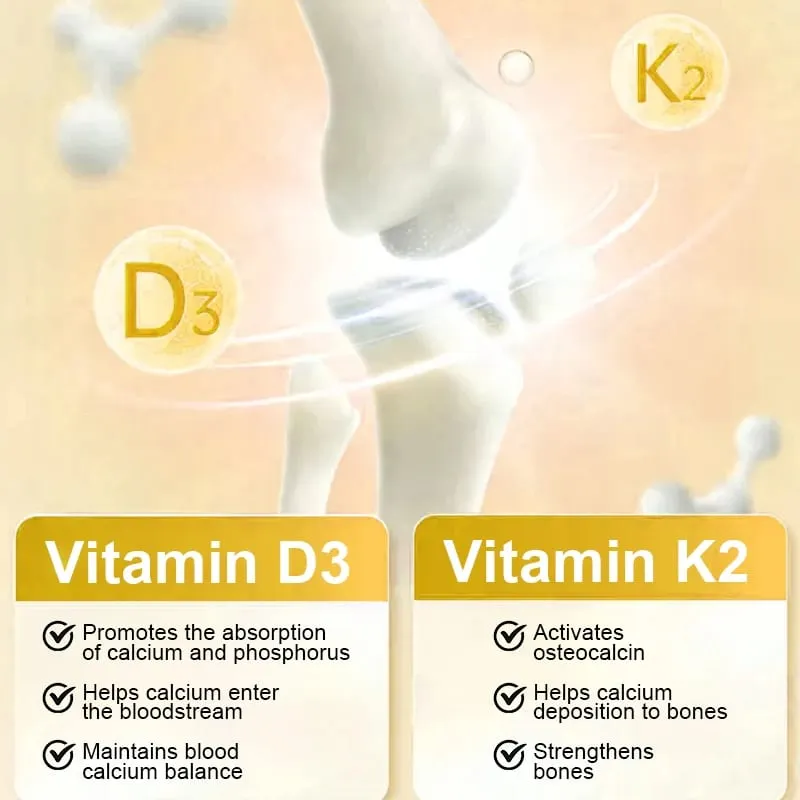 Bcuelov Vitamin D3+K2 5000 IU Vitamin D3 non-GMO formula easy-to-swallow vitamin D and K complex dietary supplement