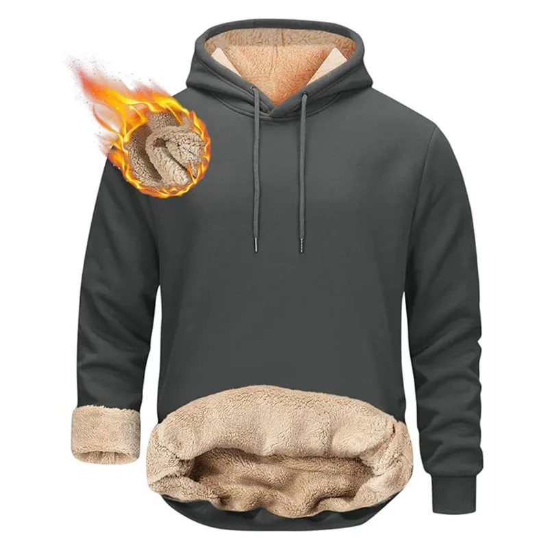 Winter männer Warme Hoodies Sport Dicke Sweatshirts Winddicht Thermische Casual Einfarbig Lose Langarm Pullover Streetwear