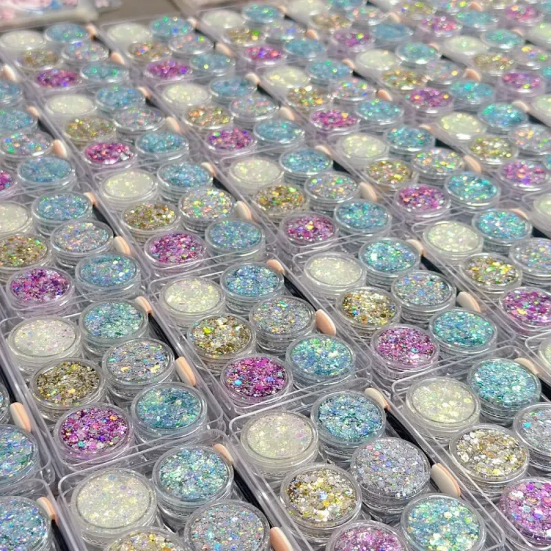 6Pcs/Set Sparkly Colorful Eye Glitter Gel Festival Glitter Face Hair Sequin Gel Cream Heart Star Moon Sequins