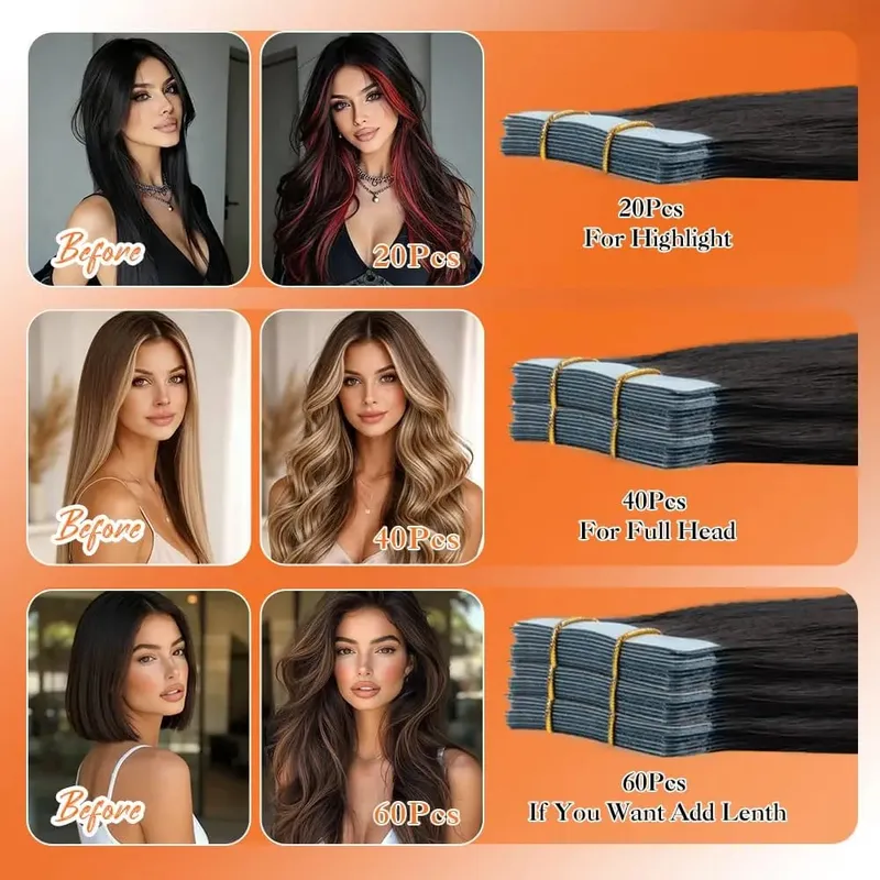 Tape in Hair Extensions Human Hair 20pcs 50g Remy Hair Extensions Straight Tape Extensions Human Hair Natural Black