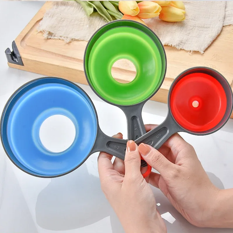 3 Buah/Set dengan 3 Ukuran Corong Dapur Lipat Silikon Teleskopik Corong Bubuk Cair Mulut Lebar Selai Corong Peralatan Dapur — image 2