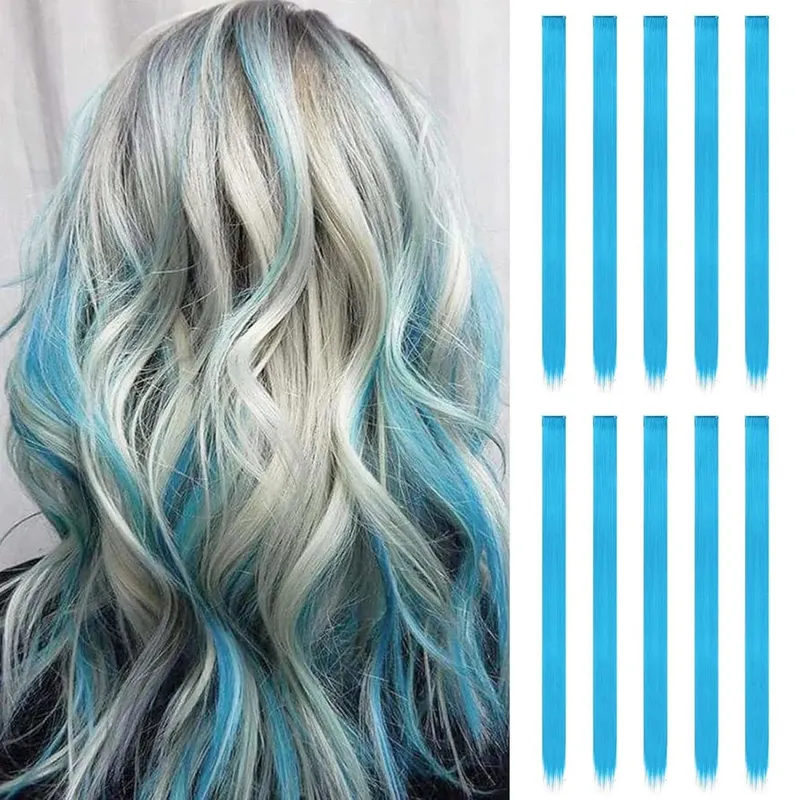 Clip sintetica da 10 pezzi nelle estensioni dei capelli per donne ragazze bambini estensioni colorate per feste con highlight capelli lisci multicolori
