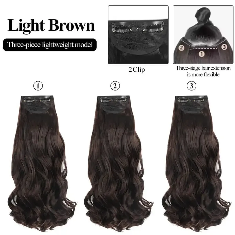 Synthetic Clip In Hair Extensions 3 PCS Full Head 20 Inch Long Curly Wavy Hair Pieces Natural Wavy For Women Girls Hair