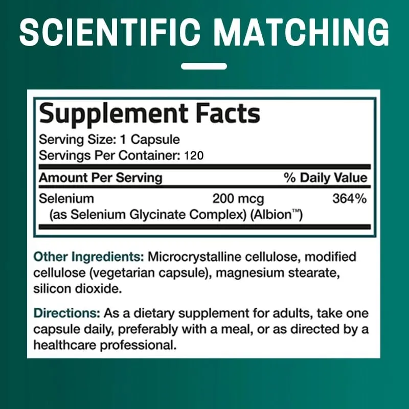 Selenium Supplement - Chelated Amino Acid Complex - High Absorption Antioxidant Enhances Immune Function Thyroid Support