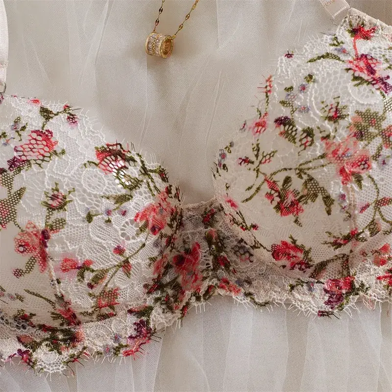 Krasapt francês flor bordado lingerie 2 peças conjuntos de renda extravagante retalhos ver através de sutiãs e calcinhas ternos sexy roupas eróticas — image 4
