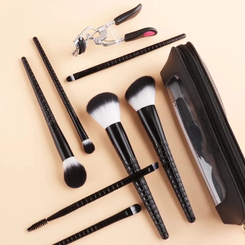 12Pcs Complete Makeup Tool Kit 7 Makeup Brushes 2 Beauty Sponges Eyelash Curler Powder Puff Storage Bag Full Cosmetic Set — image 2