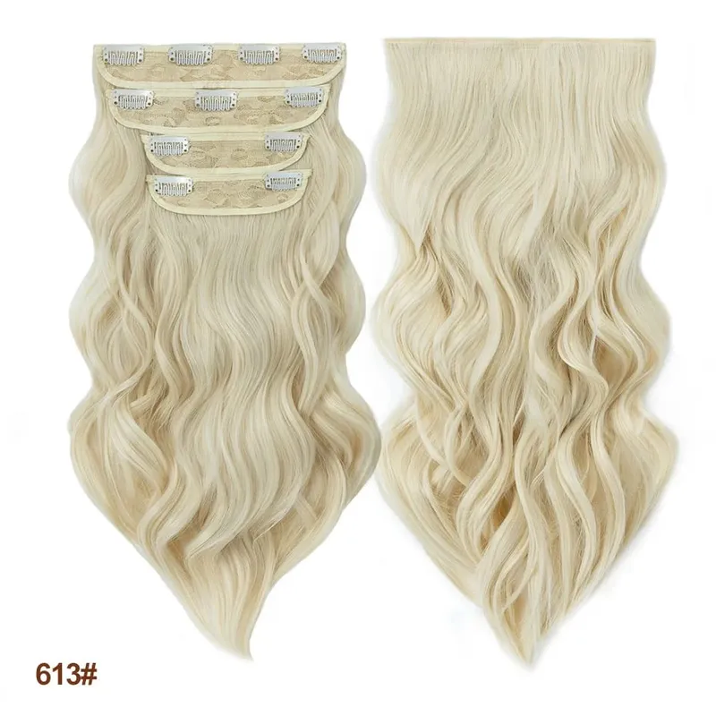 4 Pieces Set Clip In Hair Extensions Highlight Wavy Curly Long Synthetic Hairpieces For Women 22 Inch 180g Hair Clips Hair — image 24