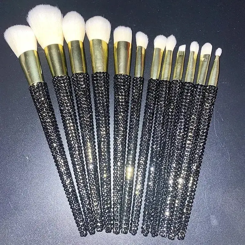 Diamond-studded Makeup Brushes 12Pcs/set Gems Makeup Beauty Tools Full Diamond Loose Powder Foundation Concealer Brush Bling
