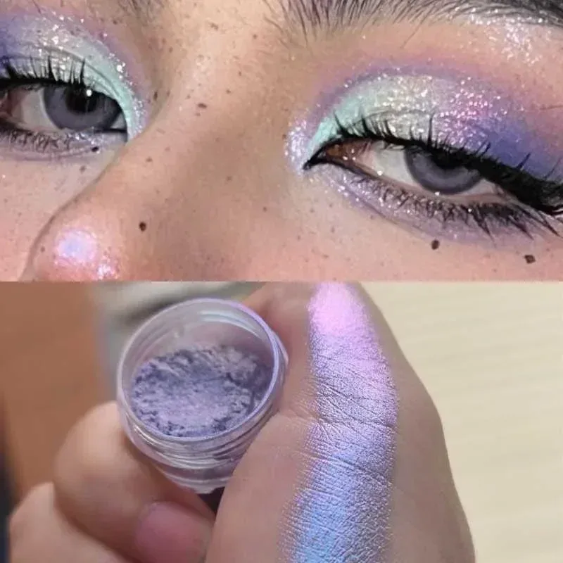Glitter Eyeshadow Powder Long Lasting Chrome Chameleon Holographic Eyeshadow Powder Pigment Eye Makeup For Women Cosmetic