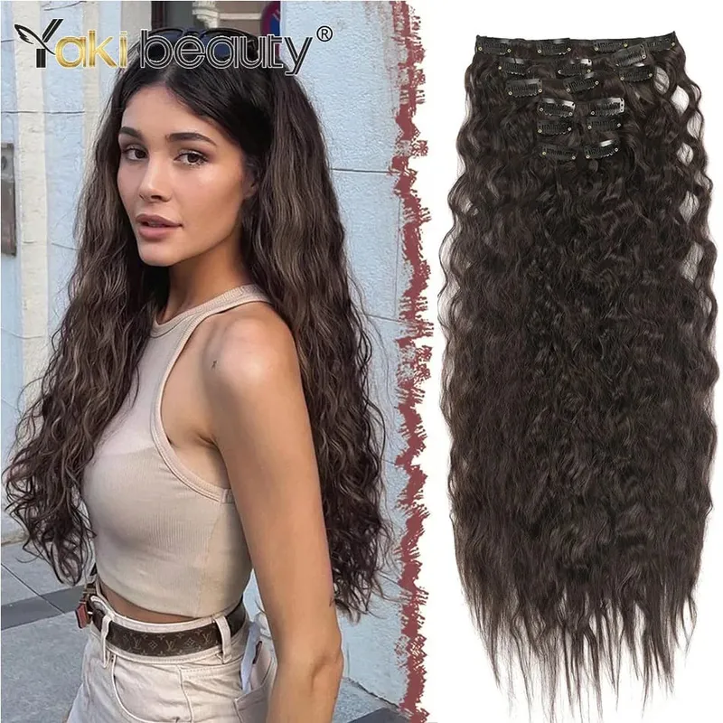 Synthetic Kinky Curly Clip-in Hair Extensions Super Long Water Wave Clip In Hair 160grams 4 Pcs Full Head Hair Pieces — image 11