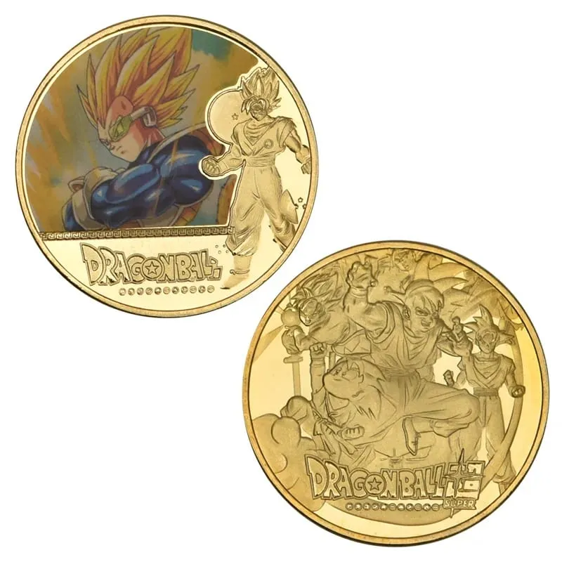 Dragon Ball Banhado A Ouro Moeda de Ouro Son Goku Vegeta Moedas Comemorativas Crianças Clássico Anime Periféricos Coleção Brinquedo Lembrança