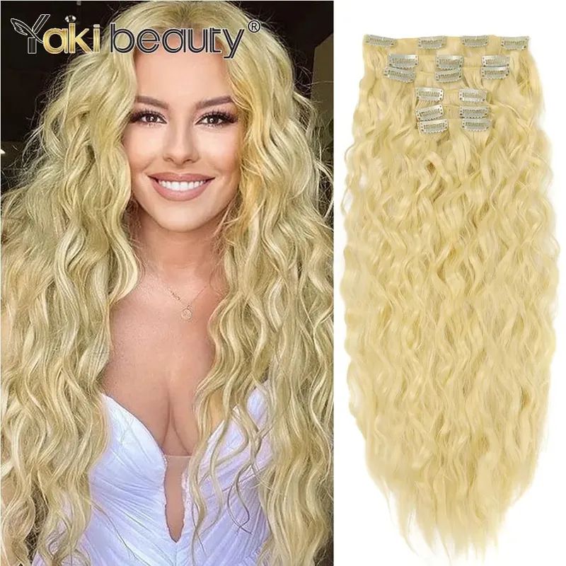 Synthetic Kinky Curly Clip-in Hair Extensions Super Long Water Wave Clip In Hair 160grams 4 Pcs Full Head Hair Pieces — image 13