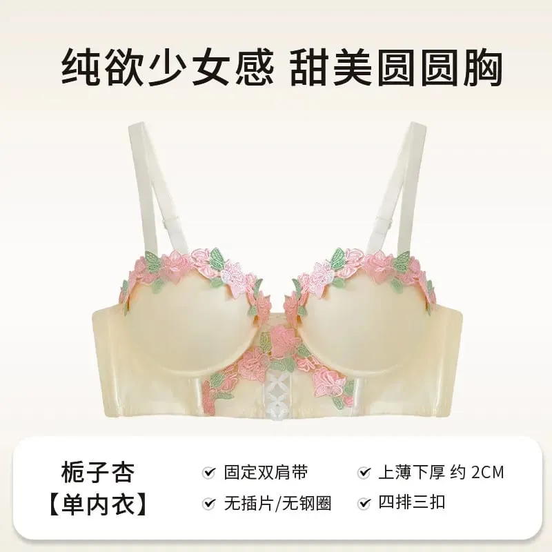 US Hot Sweet Japanese Lace Women Lingerie Set Pure Desire Sexy Push‑Up Wireless Thin Cup Breathable Light Summer Bra 32‑38 Size