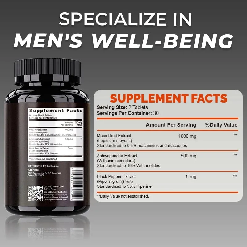 Organic Maca Root Powder Capsules 1500mg containing Maca Root Extract Ashwagandha Black Pepper Supplements for Men