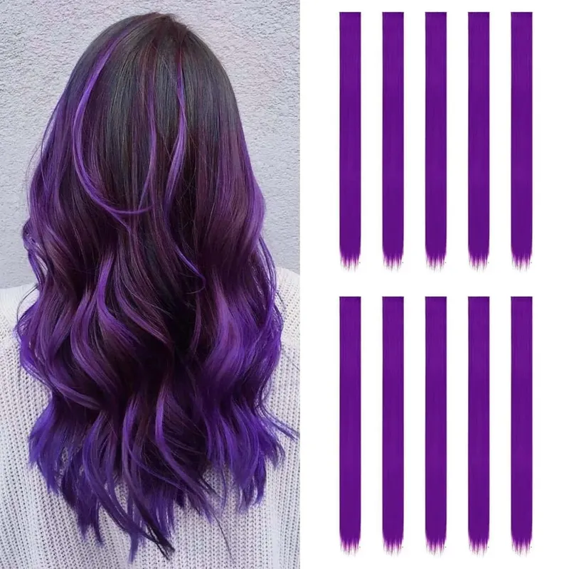 Clip sintetica da 10 pezzi nelle estensioni dei capelli per donne ragazze bambini estensioni colorate per feste con highlight capelli lisci multicolori