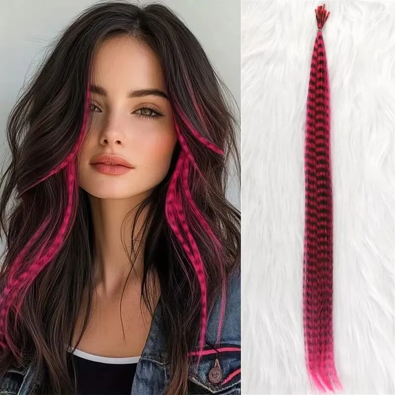 10 Buah Ekstensi Bulu Sintetis Pelangi Multiwarna Pengaya Rambut 16 Inci Cocok untuk Wanita — image 14