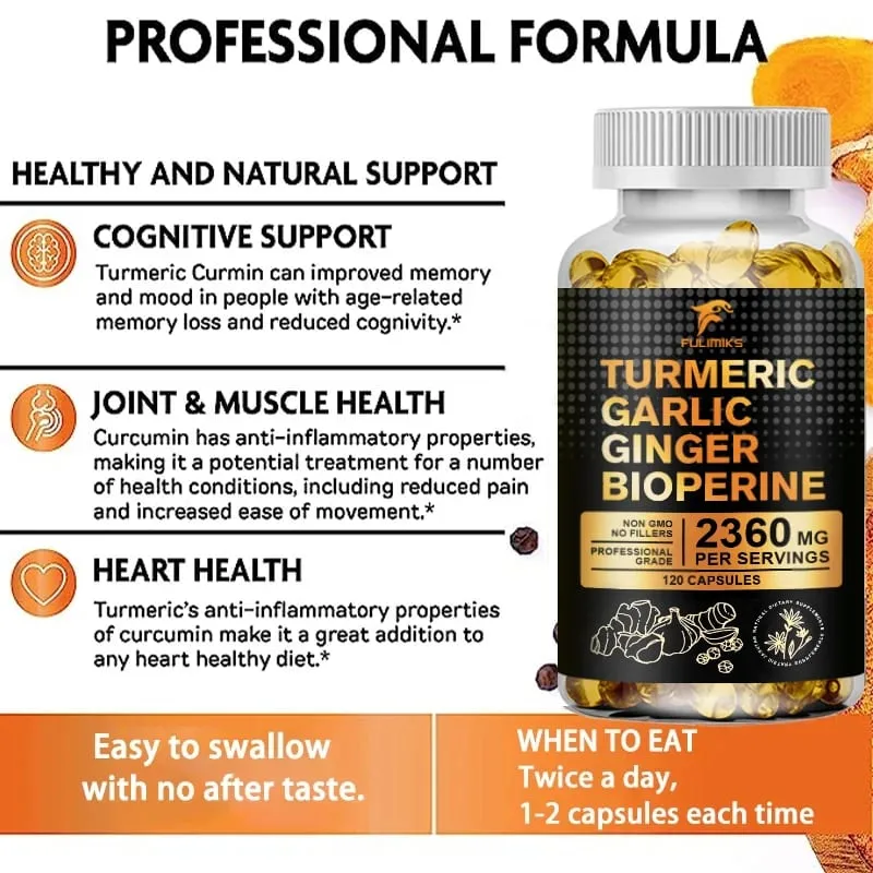 Premium Turmeric Curcumin Supplement with Garlic & Ginger Supports Joint Comfort Anti-Inflammatory Immune Health & Vitality