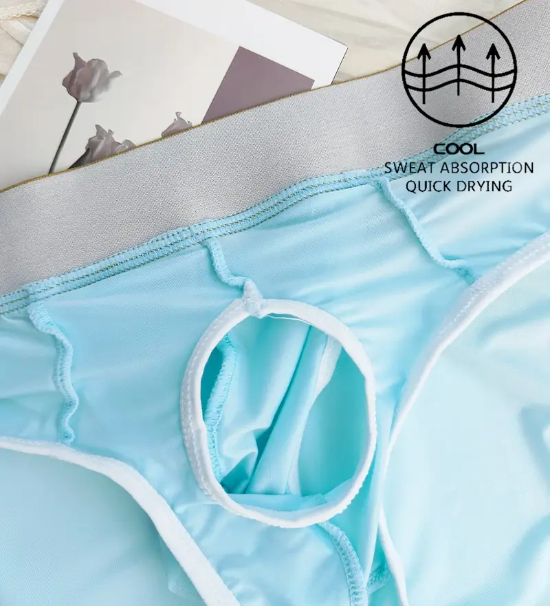 Sexy Men's Underwear Open Front Briefs Crotch Hole Male Gay Underpants Ice Silk U Convex Design Low Waist Panties