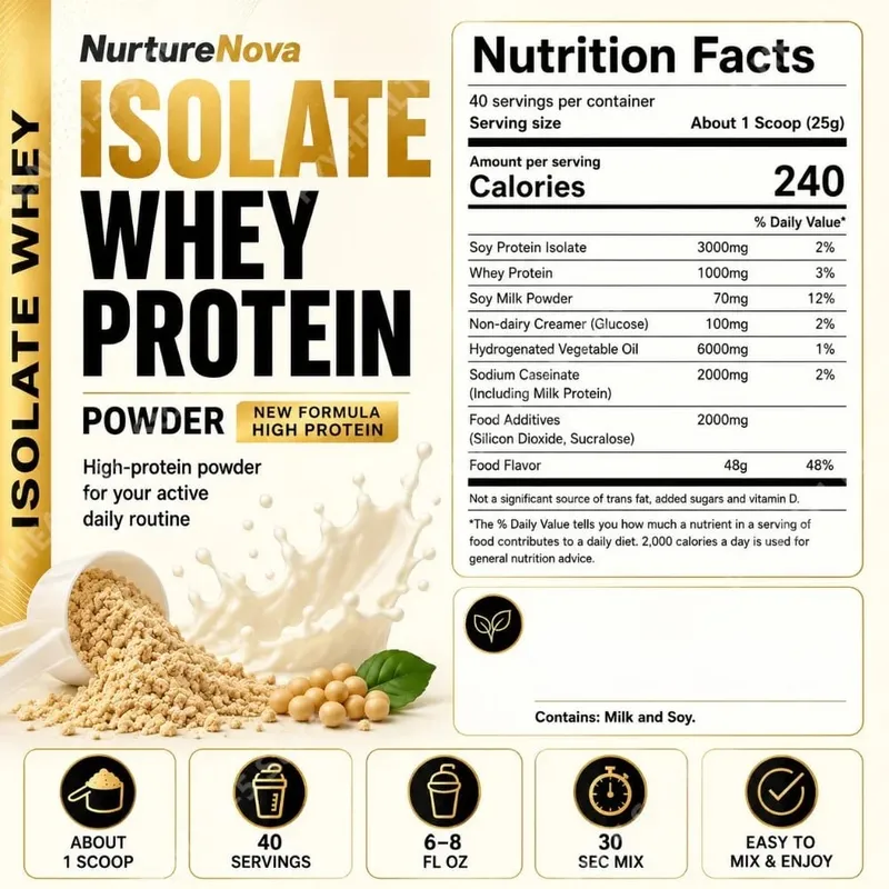 Isolate Whey Protein Powder 1kg High Protein Sports Nutrition Shake Fast Mixing Daily Fitness Nutrition 40 Servings Vanilla